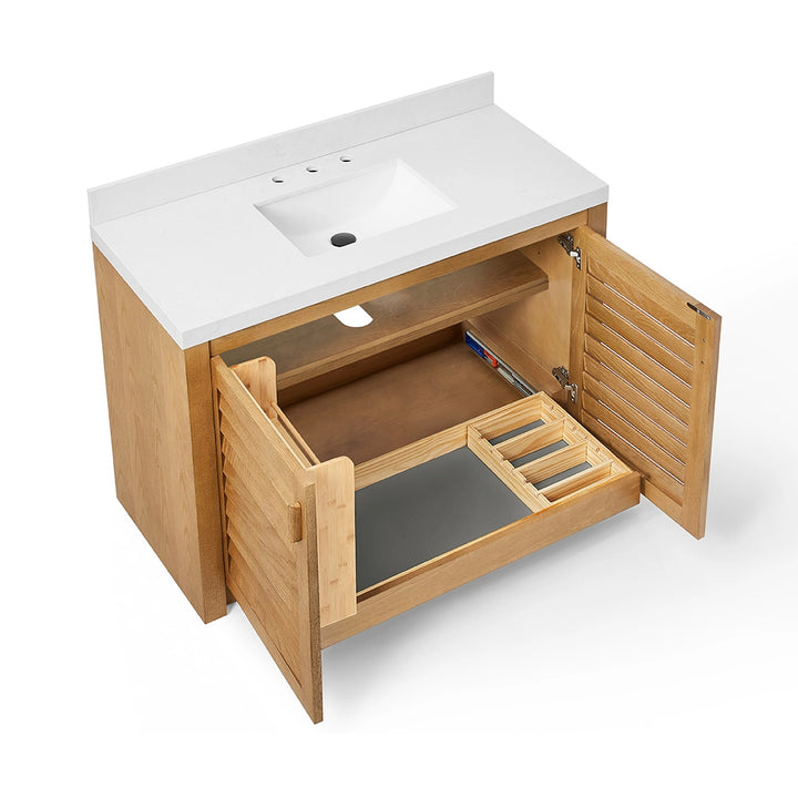 Natural oak 48 inch bathroom freestanding vanity empty storage view