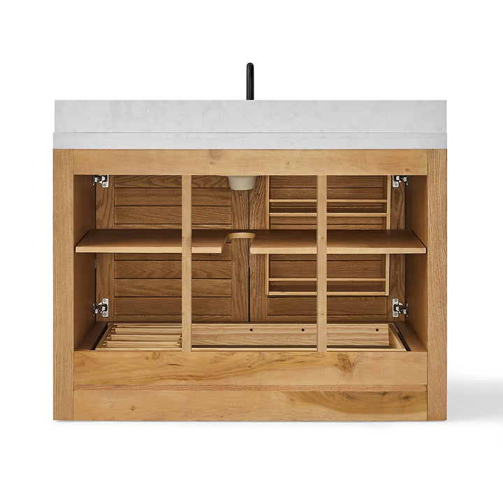 Natural oak 48 inch bathroom freestanding vanity interior open