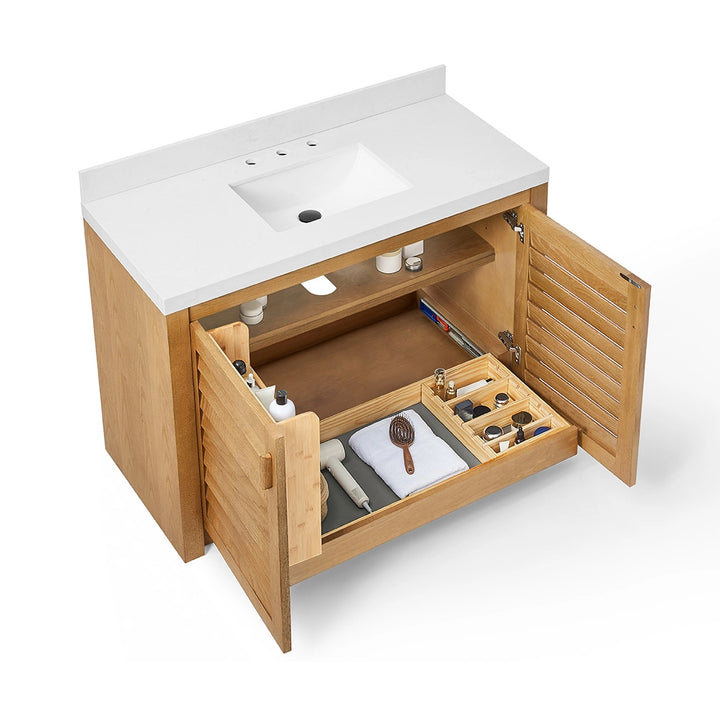 Natural oak 48 inch bathroom freestanding vanity interior storage