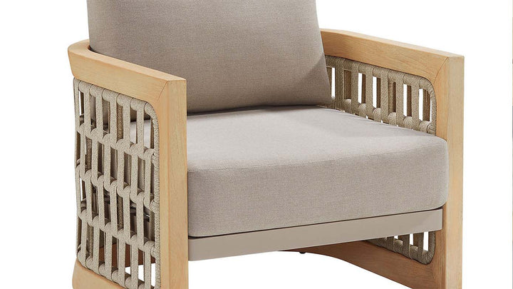 Outdoor Patio Armchair with Woven Rope Design and Comfortable Cushion for Garden or Deck
