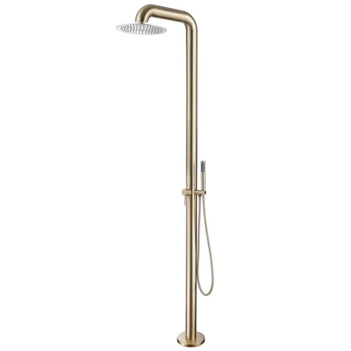 Freestanding outdoor shower column with handheld and rain showerhead