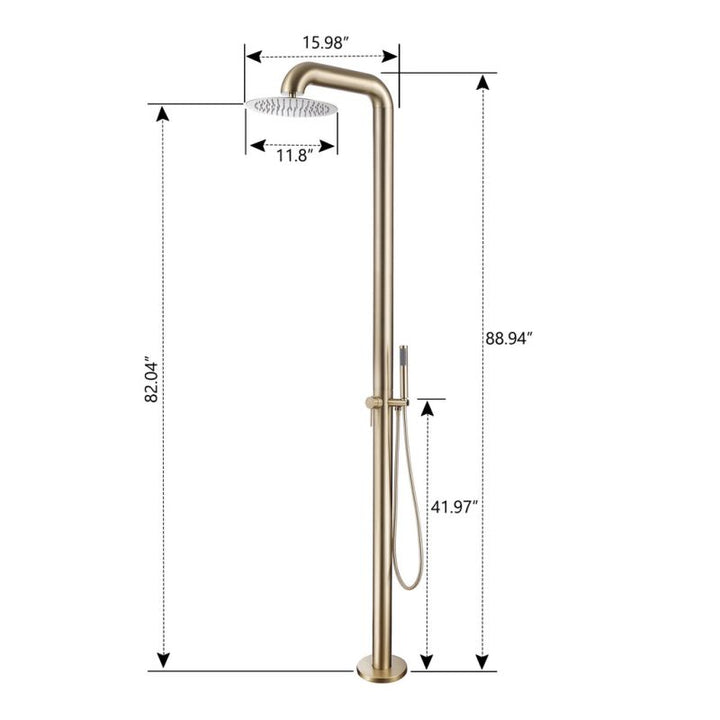 Outdoor shower column with full height and showerhead dimensions