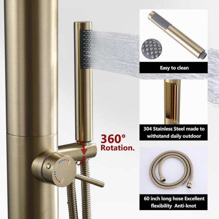 Outdoor handheld shower spray with 360° rotation and flexible hose