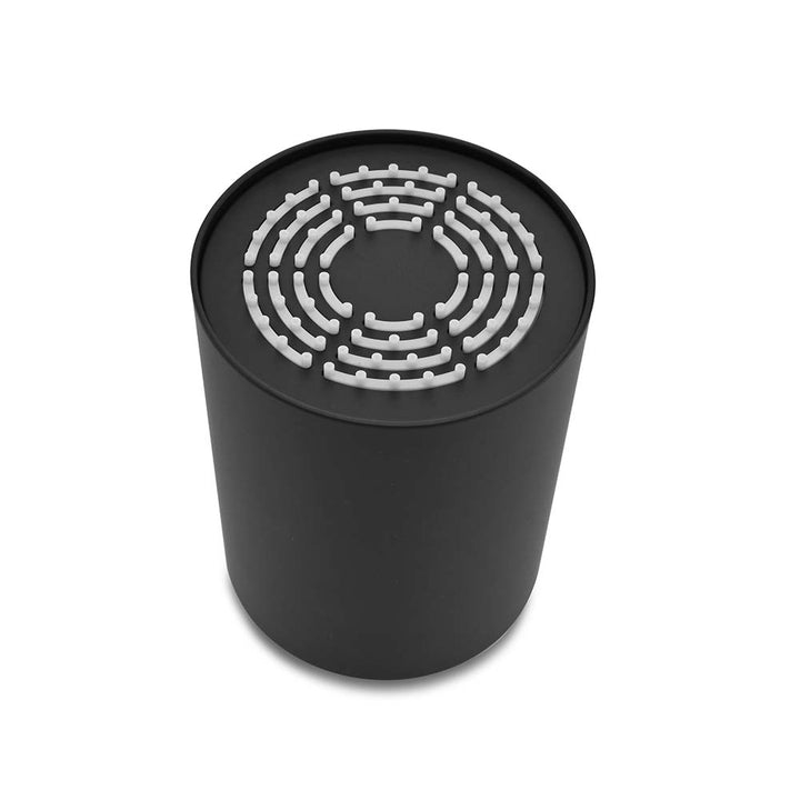 Front view of black outdoor shower head with silicone nozzles