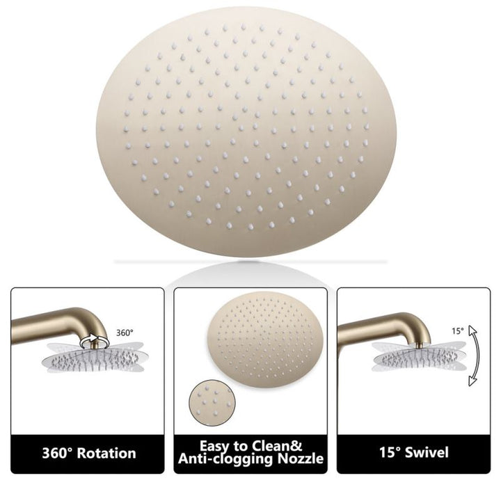 Outdoor shower head with 360° rotation and anti-clogging nozzles