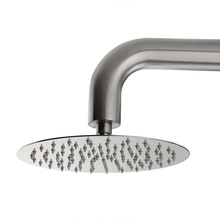 Stainless steel outdoor shower with rainhead spray for luxurious outdoor bathing