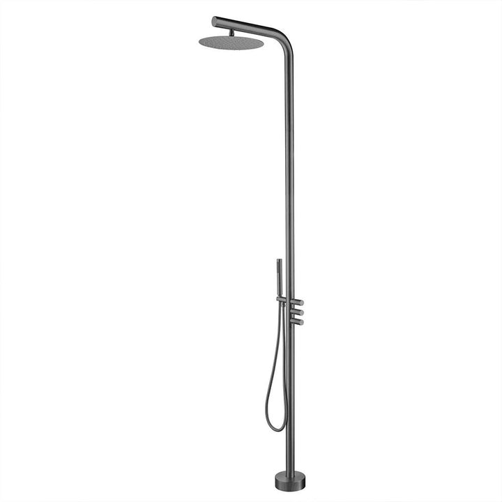 Freestanding outdoor shower system with hand shower