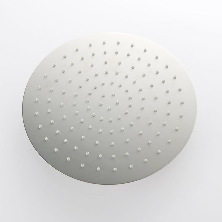Top view of round showerhead for outdoor shower system