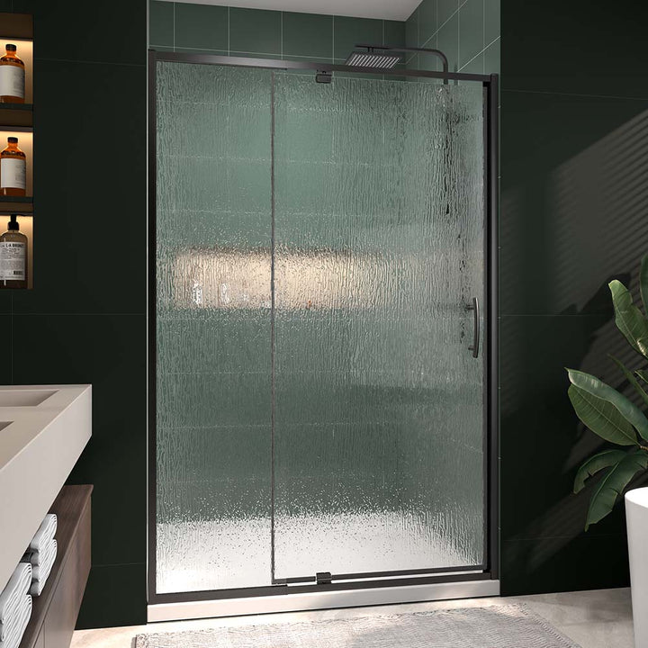 Pivot shower door front view installed closed