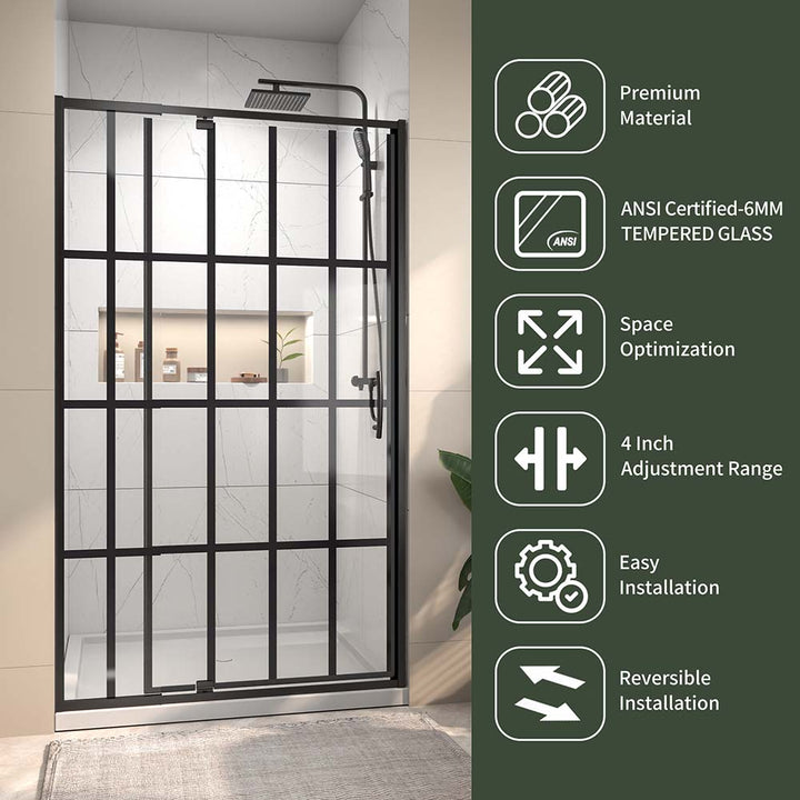 Pivot shower door key features including tempered glass easy installation