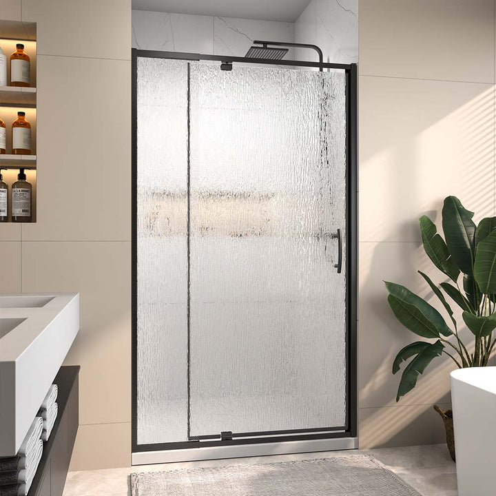 Pivot shower door single panel with textured tempered glass