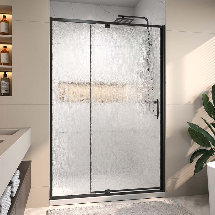 Pivot shower door with clear tempered glass front view