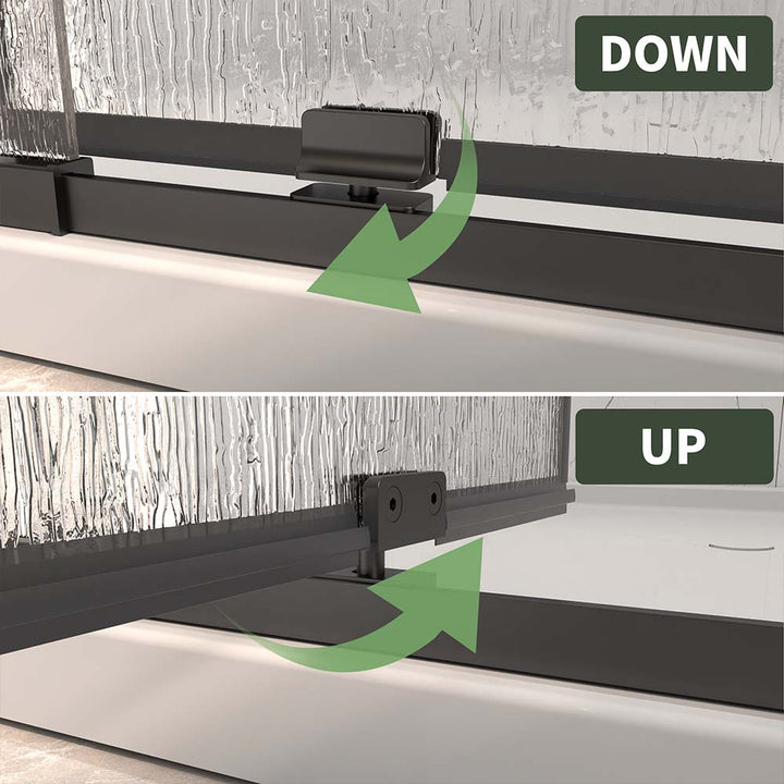 Pivot shower door up and down adjustment mechanism
