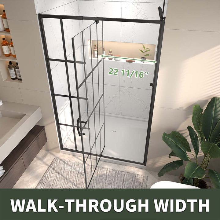 Pivot shower door walk through width 22 11 16 inch opening