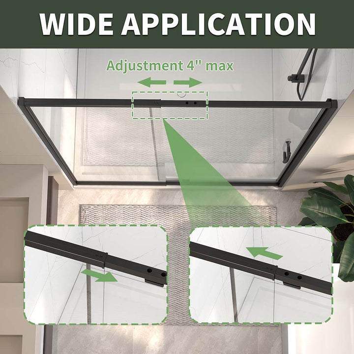 Pivot Swing Shower Door Width Adjustment up to 4 Inches