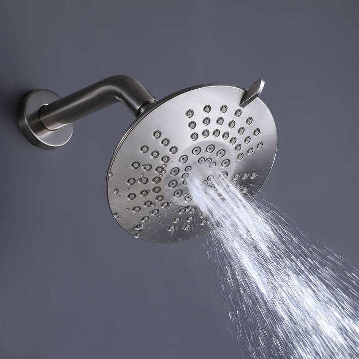 Brushed nickel rain shower head with high-pressure massage spray