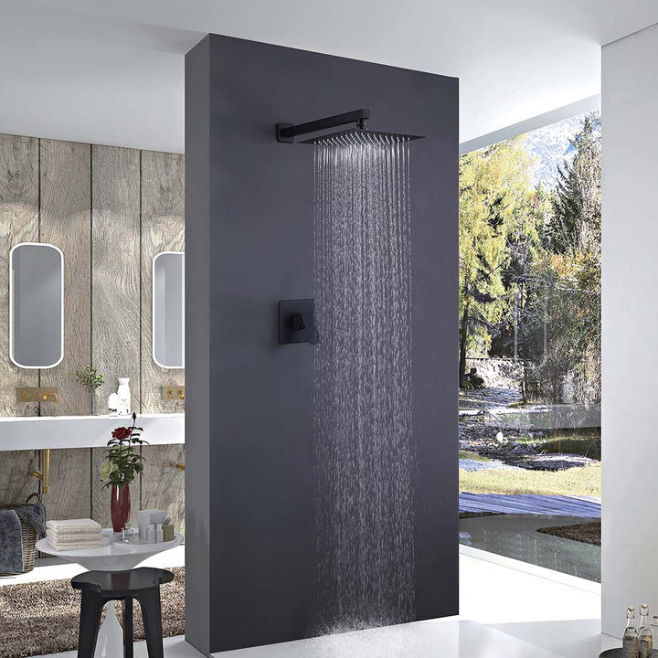 Rainfall shower system in use with matte black finish