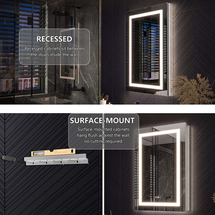 Recessed and surface mount LED medicine cabinet installation guide
