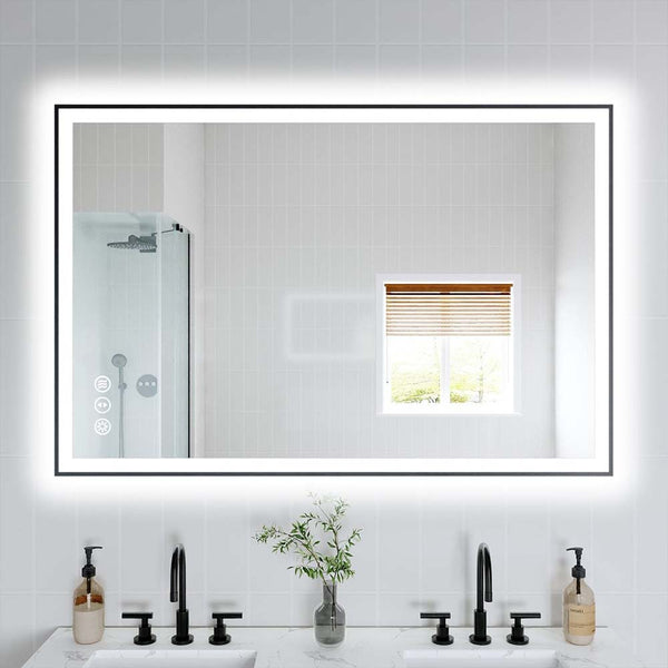 Rectangular lighted bathroom mirror