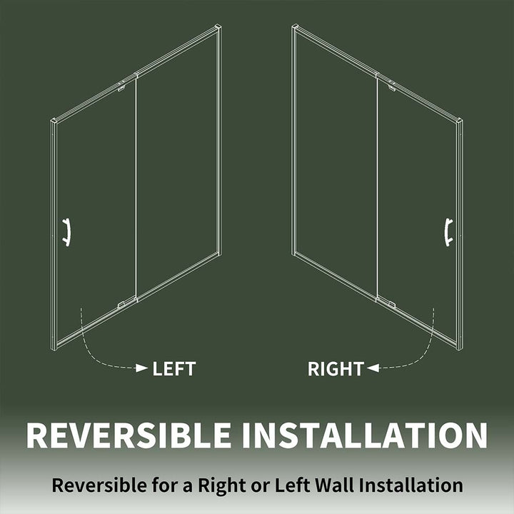 Reversible shower door for left or right wall installation