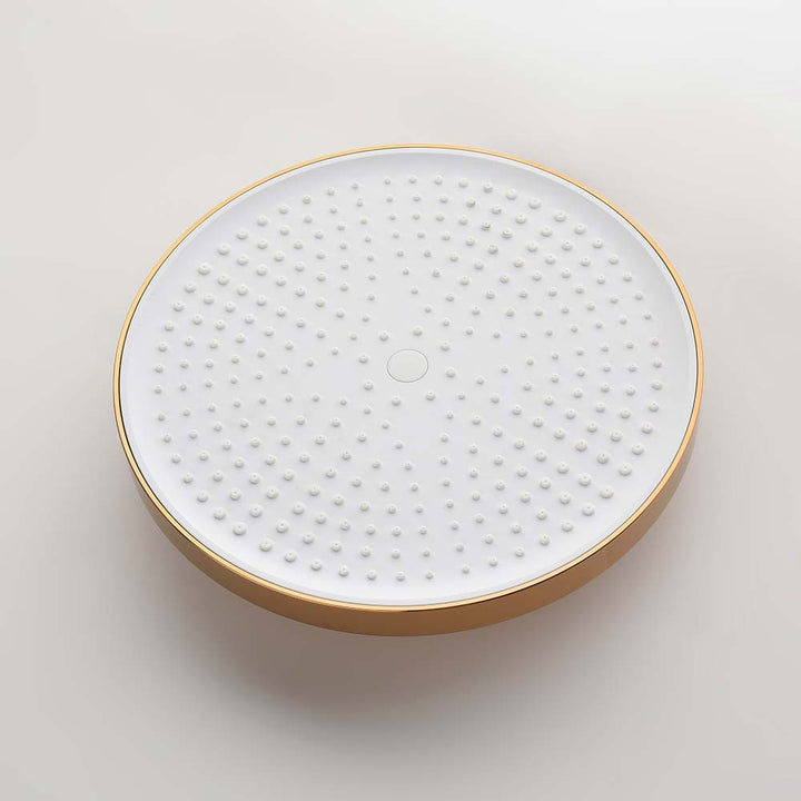 Rose gold shower system 10 inch rainfall showerhead with white panel