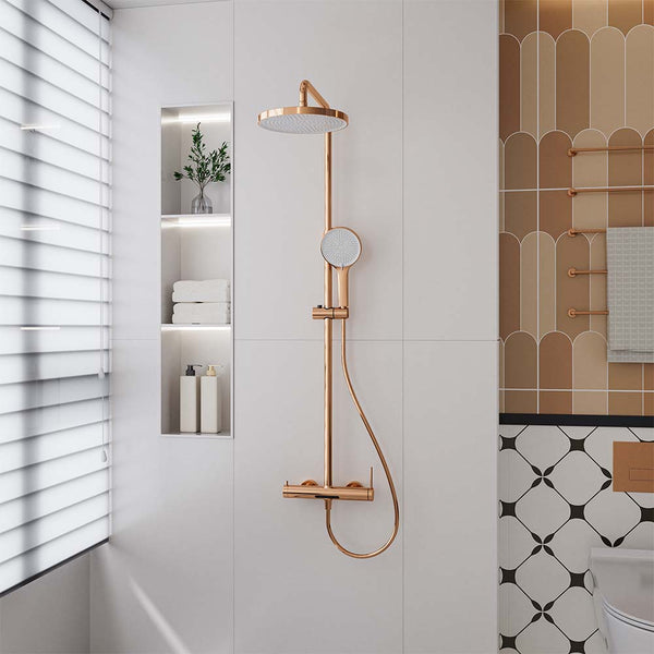 Rose gold shower system wall mounted with handheld and rain head