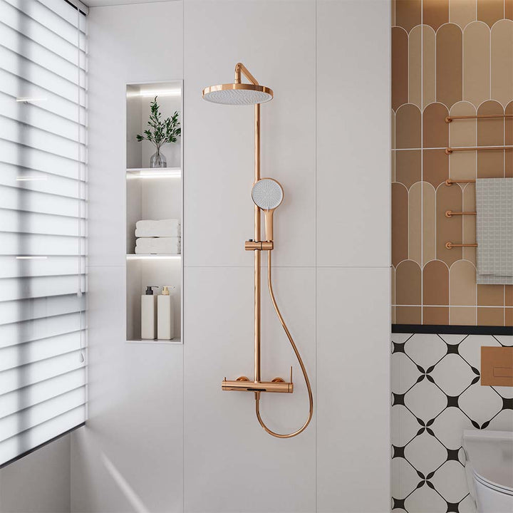 Rose gold shower system wall mounted with handheld and rain head