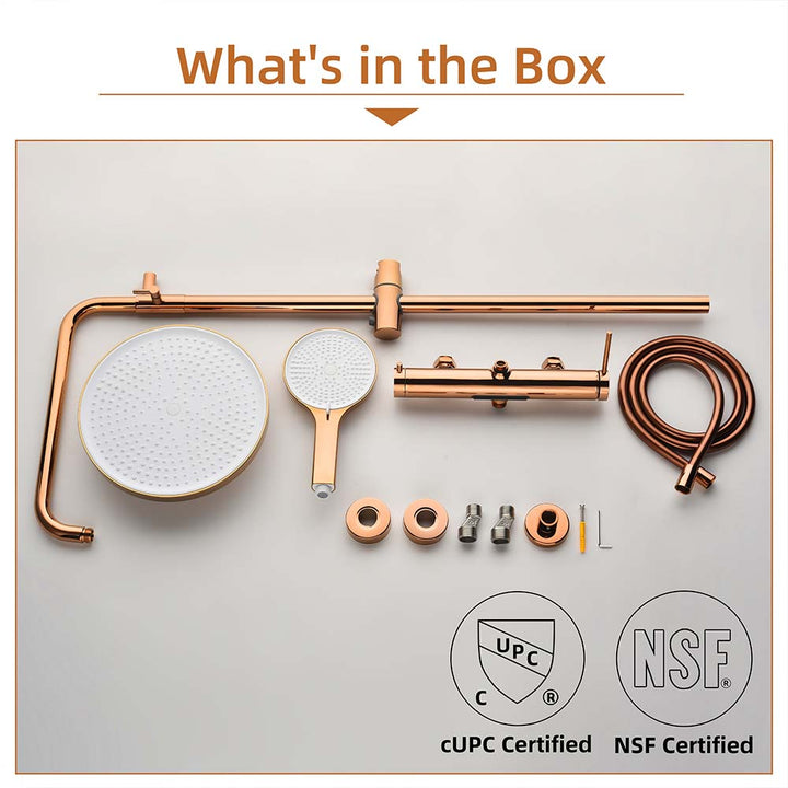 Rose gold shower system parts with cUPC and NSF certification included