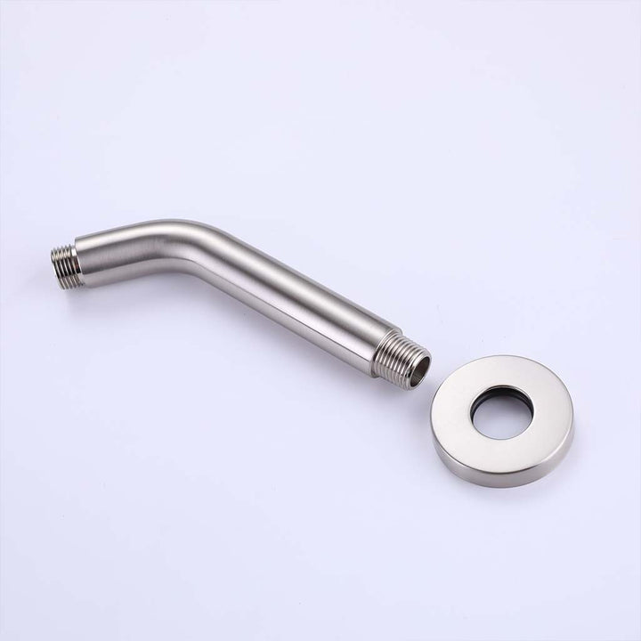 Brushed nickel shower arm with round wall flange
