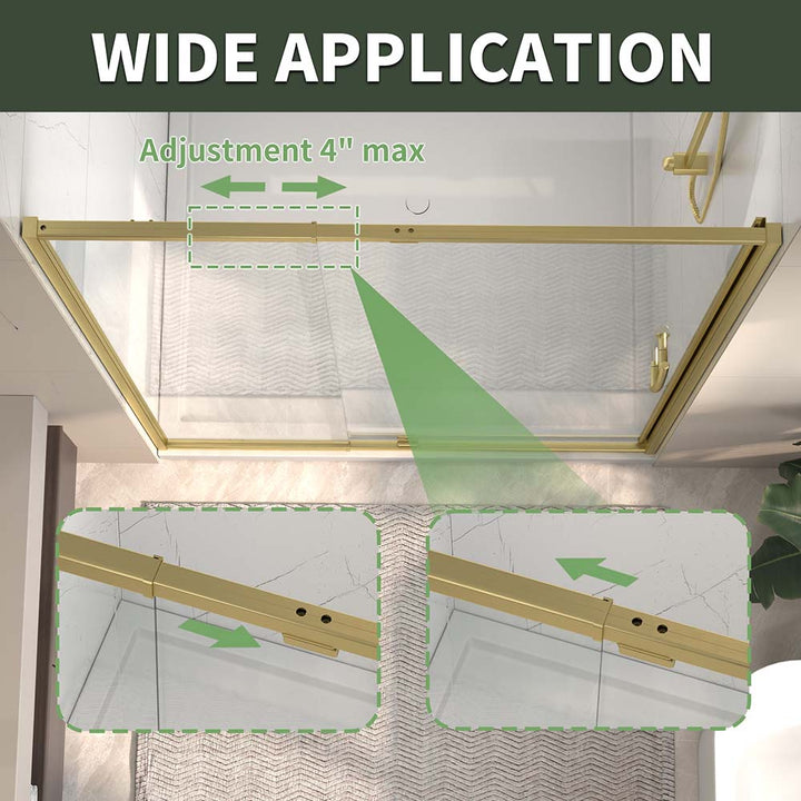 Shower door adjustable width up to 4 inch for wide installation