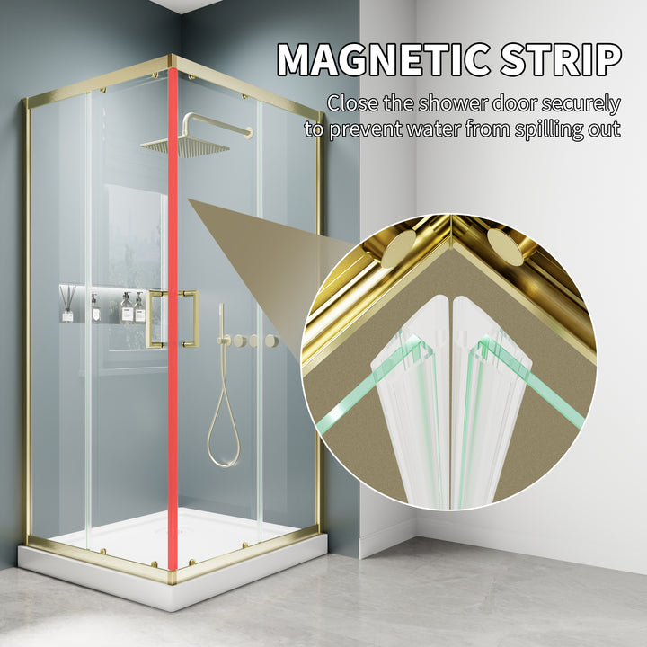 Shower door magnetic strip for secure closure and water protection