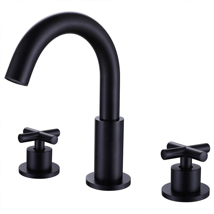 Black 3 hole bathroom faucet with dual handles shower system