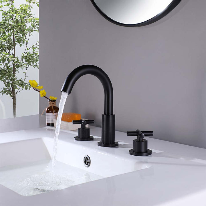 Black bathroom faucet 3 hole shower system with running water