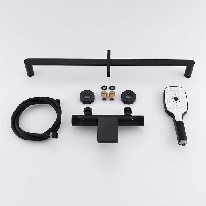 Black shower system full set with valve hose hand shower and parts
