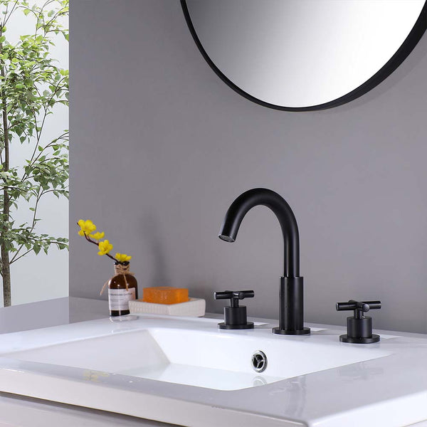 Black bathroom faucet 3 hole shower system with modern sink design