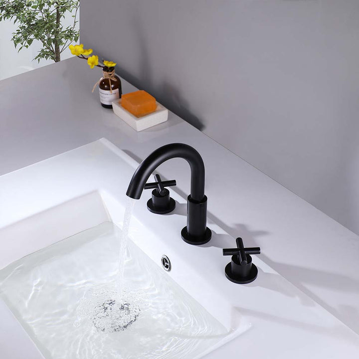 Black bathroom faucet 3 hole shower system with running water flow