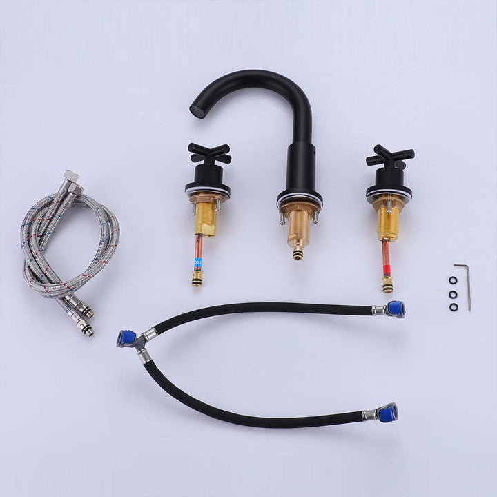 Black bathroom faucet 3 hole shower system installation parts and hoses