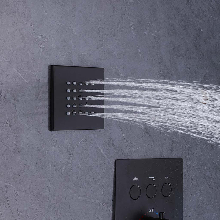 Black shower system wall body spray with water flow effect