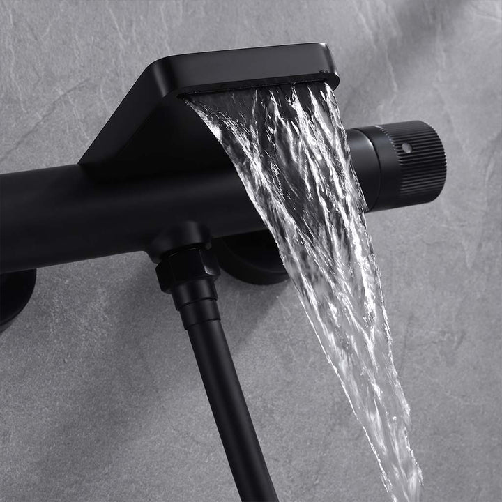 Black shower system waterfall spout with strong water flow