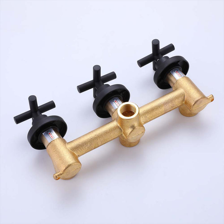 Shower system brass valve body with black cross handles