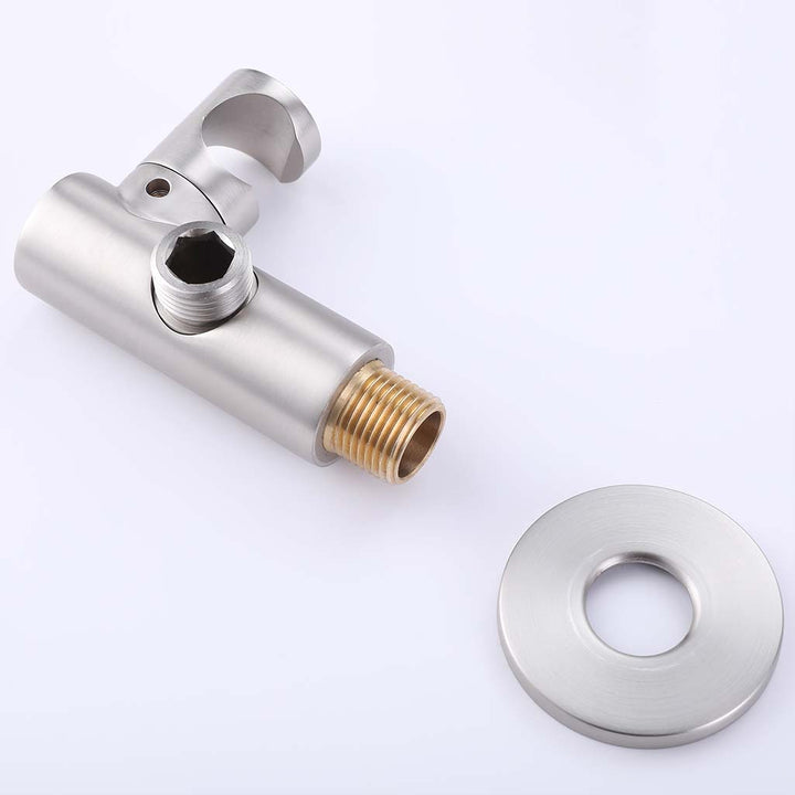 Brass wall mount connector accessory for stainless steel shower system