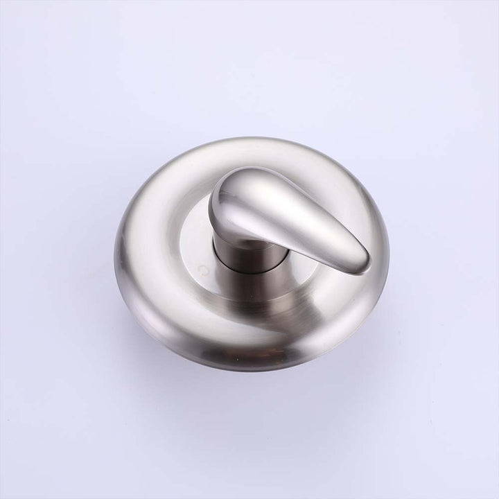 Brushed nickel shower system handle control valve detail close up