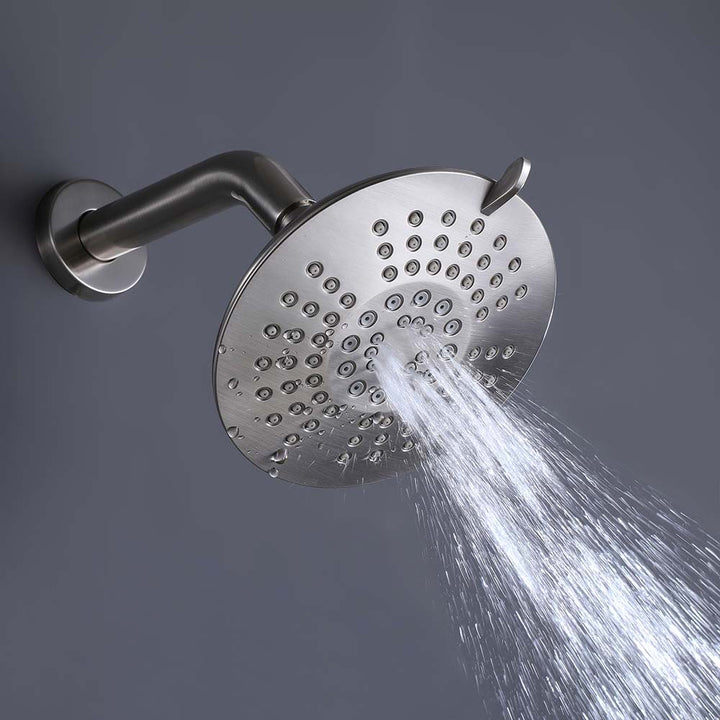 Brushed nickel shower system rain showerhead with center spray water