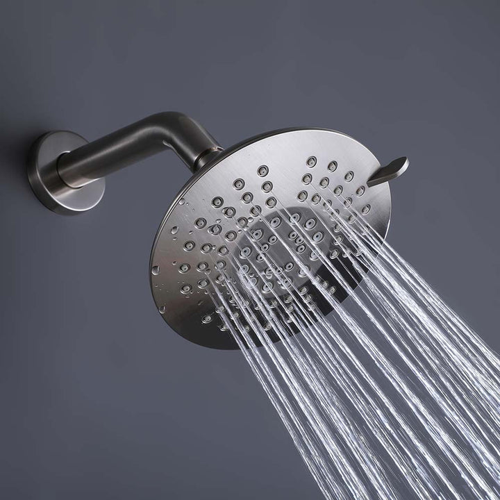 Brushed nickel shower system rain showerhead with rain spray mode