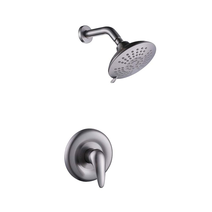 Shower system in brushed nickel with wall mounted rain showerhead