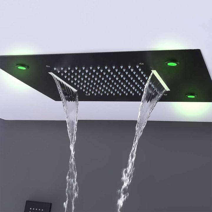 Shower system ceiling LED rainfall and waterfall head