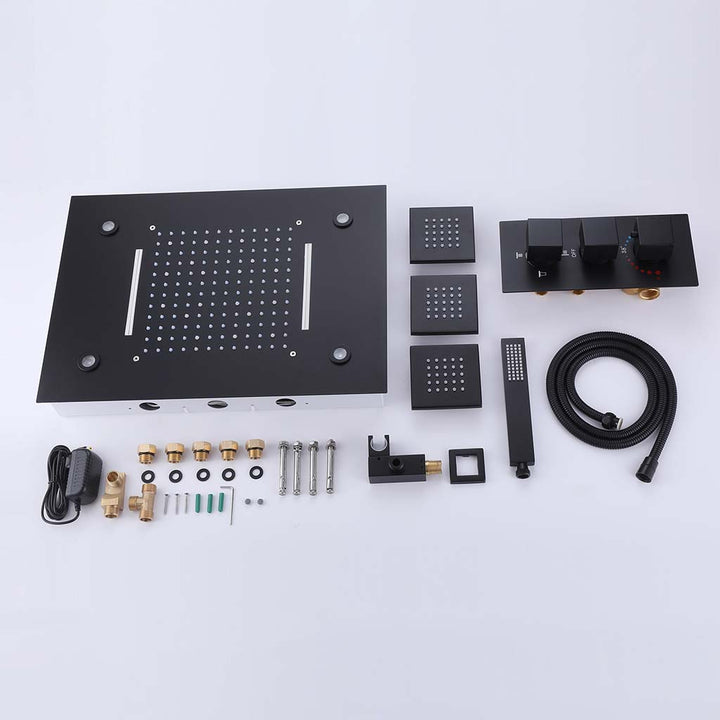 Complete shower system set with rain head, handheld and valve kit