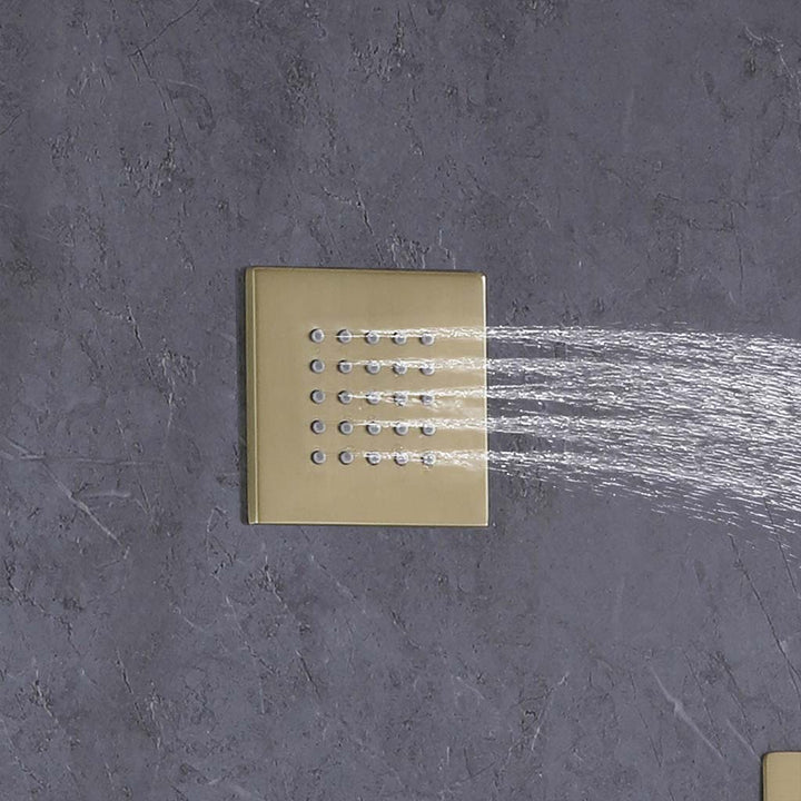 Gold square body jet spray for luxury shower system