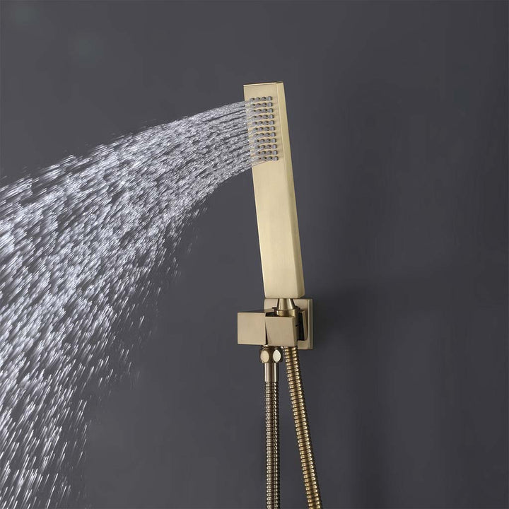 Shower system handheld spray head gold finish with water flow