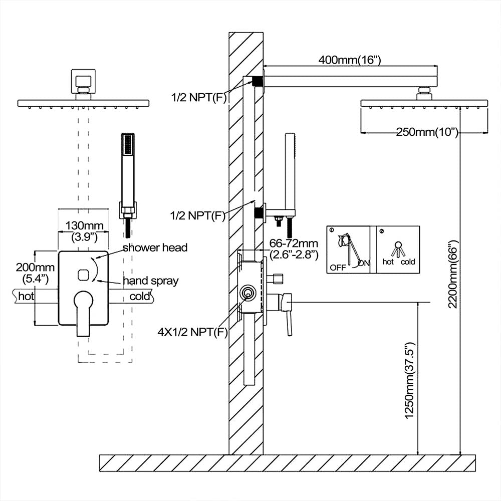 Shower Rough Diagram Complete Shower System with Wall Mount - Rough-In Valve Included – Modland